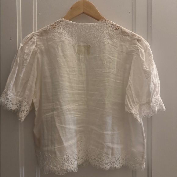 Dôen Heirloom Lace Trim Puff Sleeve Blouse Ivory Size M - Picture 2 of 2